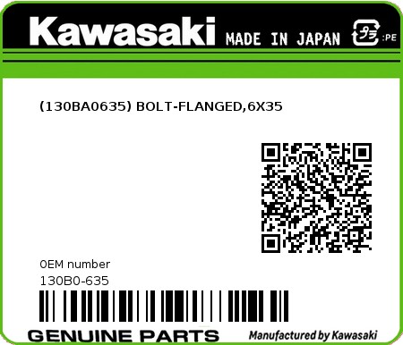 Product image: Kawasaki - 130B0-635 - (130BA0635) BOLT-FLANGED,6X35  0