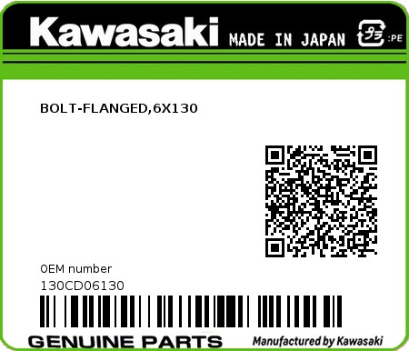 Product image: Kawasaki - 130CD06130 - BOLT-FLANGED,6X130  0