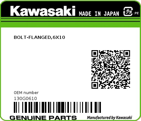 Product image: Kawasaki - 130G0610 - BOLT-FLANGED,6X10  0