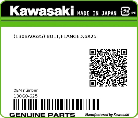 Product image: Kawasaki - 130G0-625 - (130BA0625) BOLT,FLANGED,6X25  0