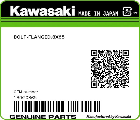 Product image: Kawasaki - 130G0865 - BOLT-FLANGED,8X65  0