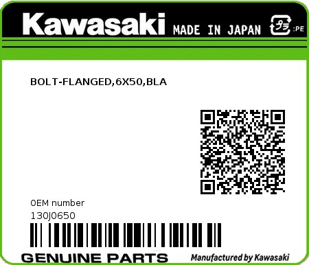 Product image: Kawasaki - 130J0650 - BOLT-FLANGED,6X50,BLA  0