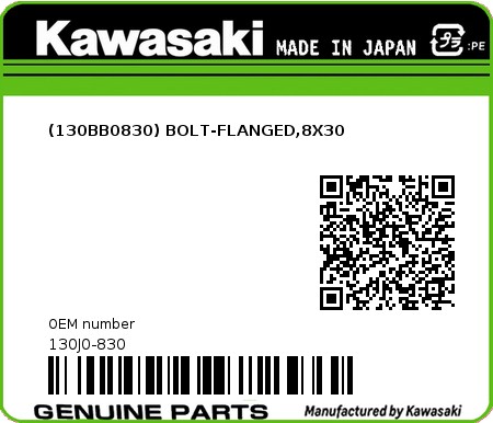 Product image: Kawasaki - 130J0-830 - (130BB0830) BOLT-FLANGED,8X30  0