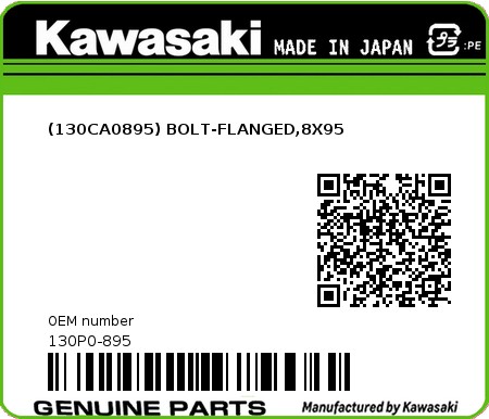 Product image: Kawasaki - 130P0-895 - (130CA0895) BOLT-FLANGED,8X95  0