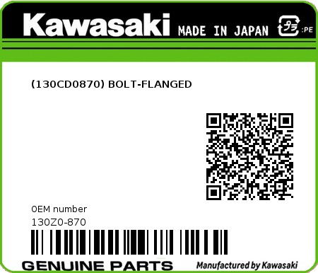 Product image: Kawasaki - 130Z0-870 - (130CD0870) BOLT-FLANGED  0