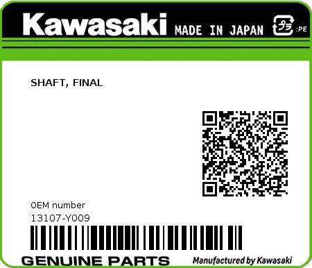 Product image: Kawasaki - 13107-Y009 - SHAFT, FINAL  0
