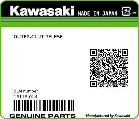 Product image: Kawasaki - 13118-014 - OUTER,CLUT RELESE  0