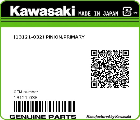 Product image: Kawasaki - 13121-036 - (13121-032) PINION,PRIMARY  0