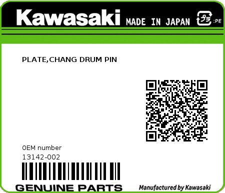 Product image: Kawasaki - 13142-002 - PLATE,CHANG DRUM PIN  0