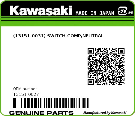 Product image: Kawasaki - 13151-0027 - (13151-0031) SWITCH-COMP,NEUTRAL  0