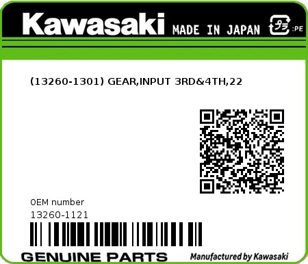 Product image: Kawasaki - 13260-1121 - (13260-1301) GEAR,INPUT 3RD&4TH,22  0