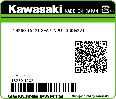 Product image: Kawasaki - 13260-1202 - (13260-1512) GEAR,INPUT 3RD&22T  0