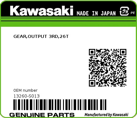 Product image: Kawasaki - 13260-S013 - GEAR,OUTPUT 3RD,26T  0
