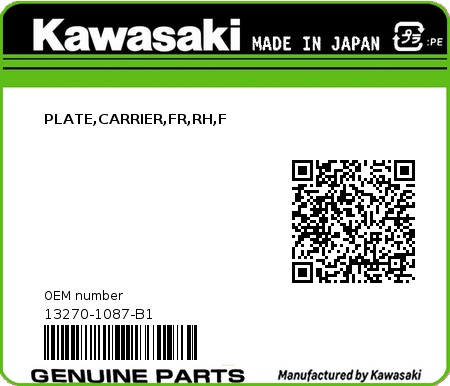 Product image: Kawasaki - 13270-1087-B1 - PLATE,CARRIER,FR,RH,F  0