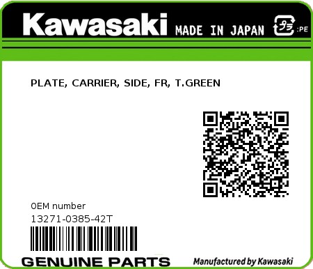 Product image: Kawasaki - 13271-0385-42T - PLATE, CARRIER, SIDE, FR, T.GREEN  0