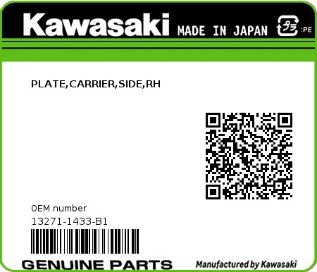 Product image: Kawasaki - 13271-1433-B1 - PLATE,CARRIER,SIDE,RH  0