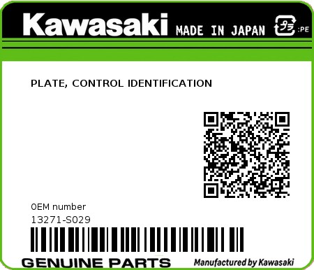 Product image: Kawasaki - 13271-S029 - PLATE, CONTROL IDENTIFICATION  0