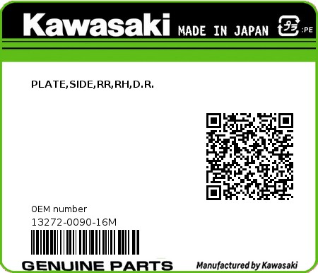 Product image: Kawasaki - 13272-0090-16M - PLATE,SIDE,RR,RH,D.R.  0
