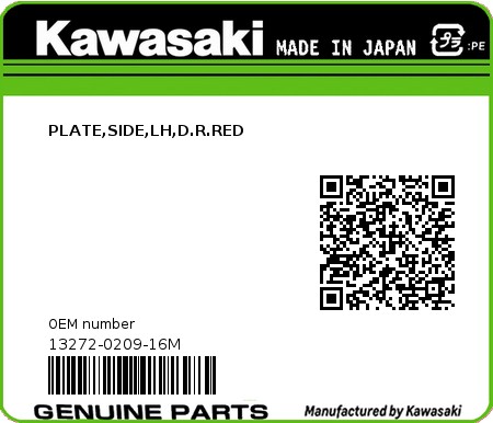 Product image: Kawasaki - 13272-0209-16M - PLATE,SIDE,LH,D.R.RED  0