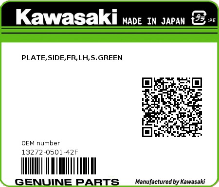 Product image: Kawasaki - 13272-0501-42F - PLATE,SIDE,FR,LH,S.GREEN  0