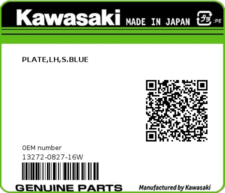 Product image: Kawasaki - 13272-0827-16W - PLATE,LH,S.BLUE  0