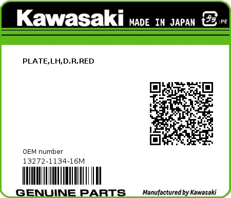 Product image: Kawasaki - 13272-1134-16M - PLATE,LH,D.R.RED  0