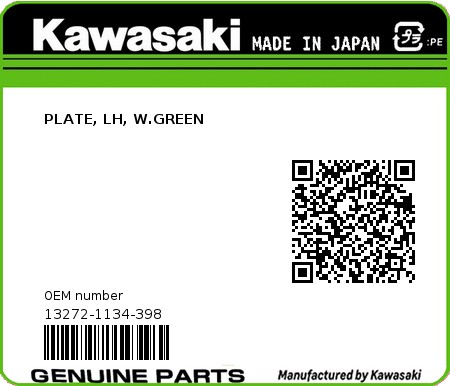Product image: Kawasaki - 13272-1134-398 - PLATE, LH, W.GREEN  0