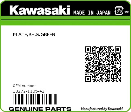 Product image: Kawasaki - 13272-1135-42F - PLATE,RH,S.GREEN  0