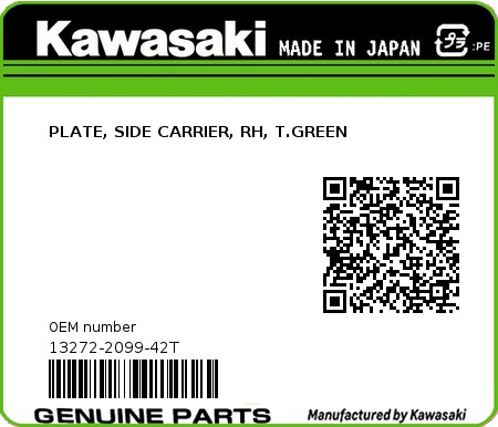 Product image: Kawasaki - 13272-2099-42T - PLATE, SIDE CARRIER, RH, T.GREEN  0