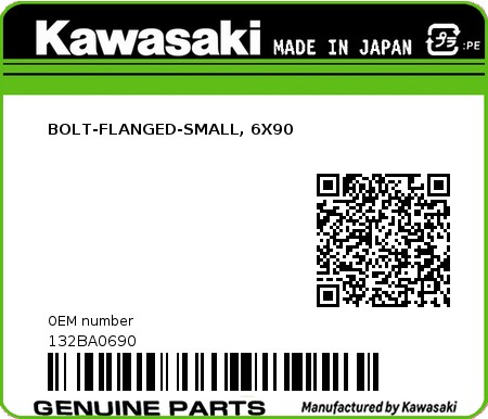 Product image: Kawasaki - 132BA0690 - BOLT-FLANGED-SMALL, 6X90  0