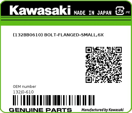 Product image: Kawasaki - 132J0-610 - (132BB0610) BOLT-FLANGED-SMALL,6X  0