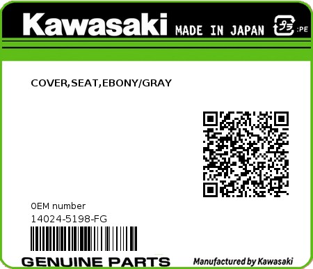 Product image: Kawasaki - 14024-5198-FG - COVER,SEAT,EBONY/GRAY  0