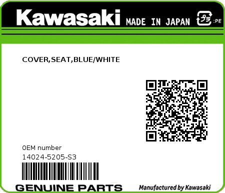 Product image: Kawasaki - 14024-5205-S3 - COVER,SEAT,BLUE/WHITE  0