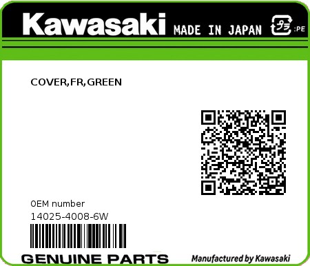 Product image: Kawasaki - 14025-4008-6W - COVER,FR,GREEN  0