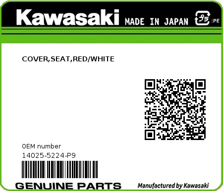 Product image: Kawasaki - 14025-5224-P9 - COVER,SEAT,RED/WHITE  0