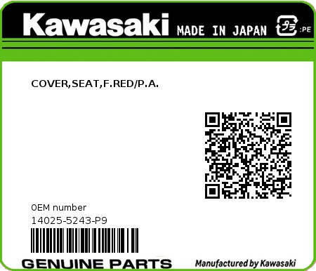 Product image: Kawasaki - 14025-5243-P9 - COVER,SEAT,F.RED/P.A.  0