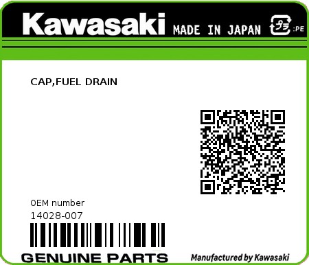 Product image: Kawasaki - 14028-007 - CAP,FUEL DRAIN  0