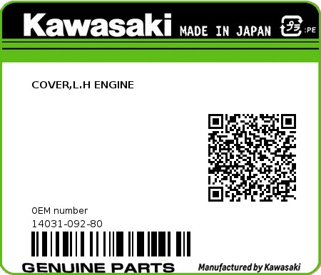 Product image: Kawasaki - 14031-092-80 - COVER,L.H ENGINE  0