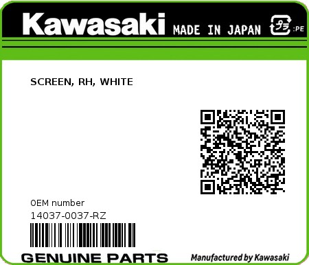 Product image: Kawasaki - 14037-0037-RZ - SCREEN, RH, WHITE  0