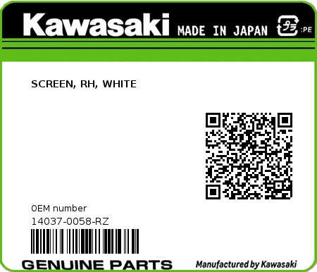 Product image: Kawasaki - 14037-0058-RZ - SCREEN, RH, WHITE  0