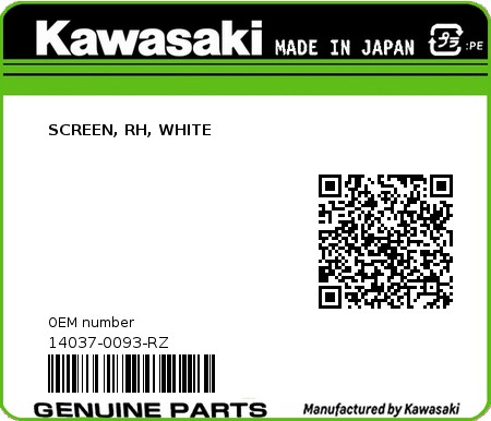 Product image: Kawasaki - 14037-0093-RZ - SCREEN, RH, WHITE  0