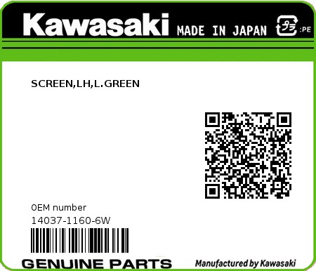 Product image: Kawasaki - 14037-1160-6W - SCREEN,LH,L.GREEN  0