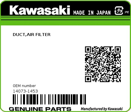 Product image: Kawasaki - 14073-1453 - DUCT,AIR FILTER  0