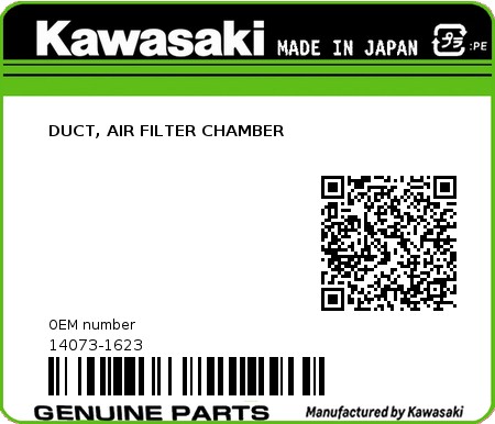 Product image: Kawasaki - 14073-1623 - DUCT, AIR FILTER CHAMBER  0