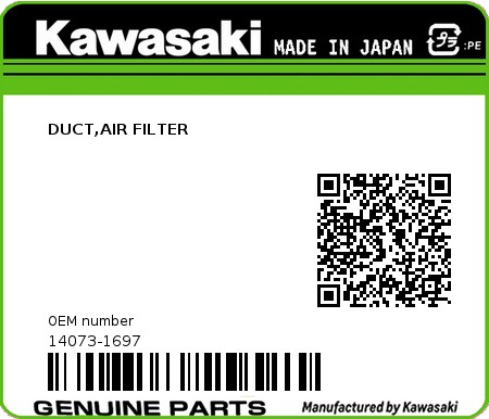 Product image: Kawasaki - 14073-1697 - DUCT,AIR FILTER  0