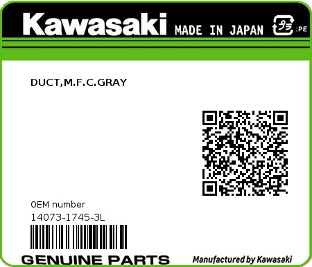 Product image: Kawasaki - 14073-1745-3L - DUCT,M.F.C.GRAY  0