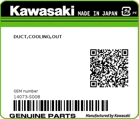 Product image: Kawasaki - 14073-S008 - DUCT,COOLING,OUT  0