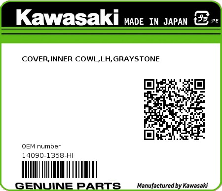Product image: Kawasaki - 14090-1358-HI - COVER,INNER COWL,LH,GRAYSTONE  0