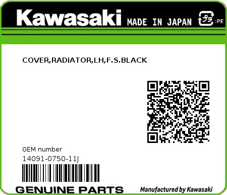 Product image: Kawasaki - 14091-0750-11J - COVER,RADIATOR,LH,F.S.BLACK  0