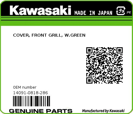 Product image: Kawasaki - 14091-0818-286 - COVER, FRONT GRILL, W.GREEN  0